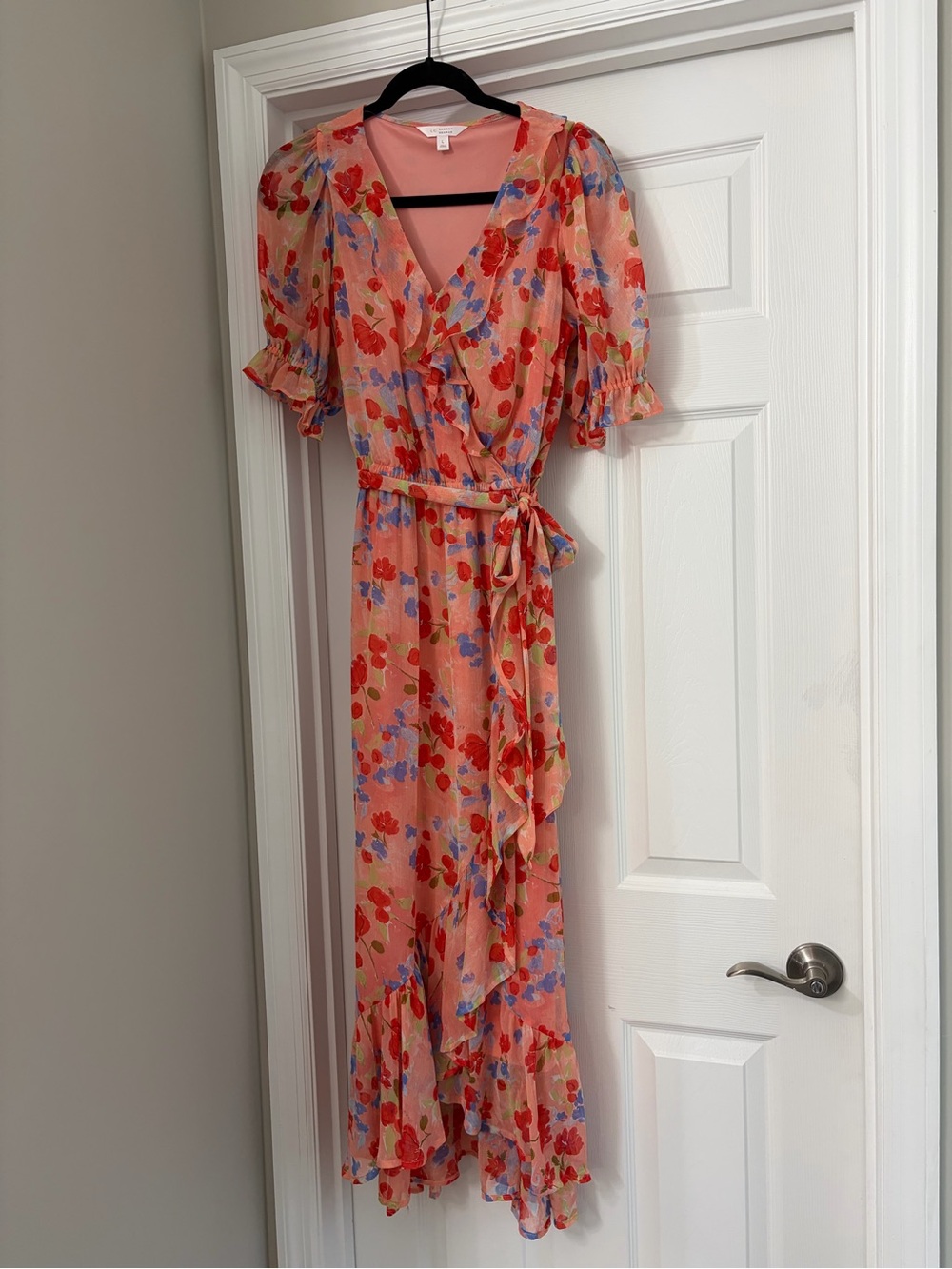 LC Lauren Conrad Peach Floral Wrap Maxi Dress